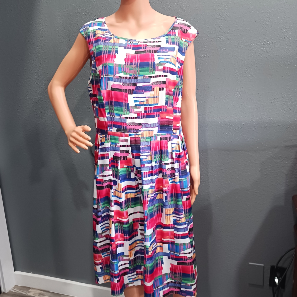 Ellen Tracy Multicolor Abstract Stripe Midi Dress